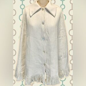 VINTAGE 60s 70s knit sweater cape poncho wrap fringe pointed dagger disco collar